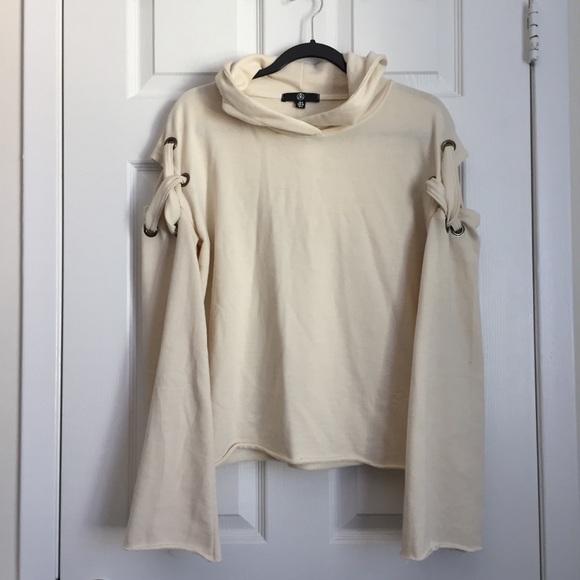 Missguided Cream Oversized Laced Sleeve Hoodie 4 - Picture 1 of 4